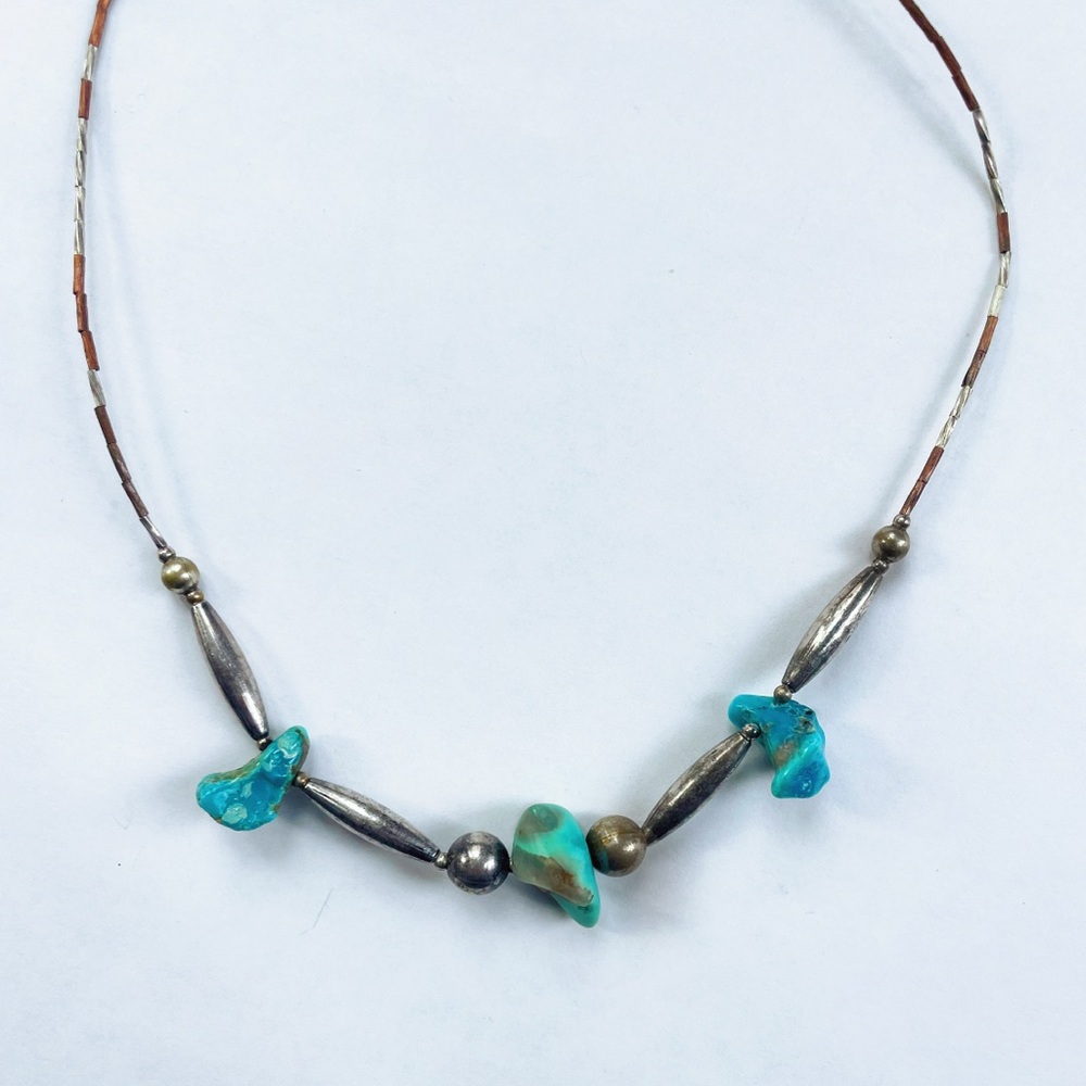 Turquoise and Silver Beaded Necklace